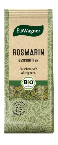 BioWagner - Bio Rosmarin geschnitten | würziges Kräuteraroma für Pilze, Kartoffel- und Fleischgerichte | naturbelassene Bio-Zutaten | recyclebare Verpackung | 30 g