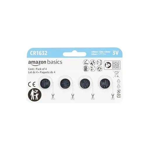 Amazon Basics CR1632 Lithium-Knopfzellenbatterie, langanhaltende Leistung, frei von Quecksilber, 3 V, 4 Stück
