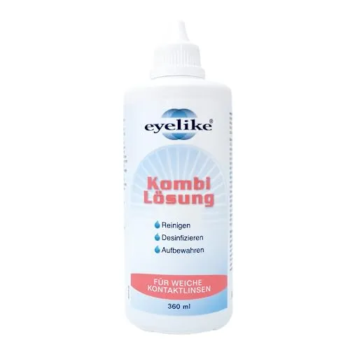 eyelike Kombi-Lösung 360ml für weiche Kontaktlinsen - Kontaktlinsenpflegemittel, 1-Schritt-Pflegesystem zur Reinigung, Desinfektion und Aufbewahrung - ideal für weiche Kontaktlinsen und bis zu 30 Tage haltbar.