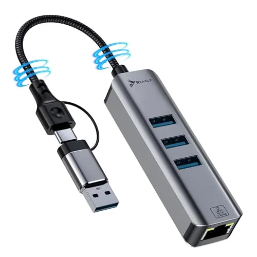 Reagle USB-C 4in1 Netzwerkadapter mit 2.5G Ethernet - Vielseitiger 4in1 Hub mit 3x USB 3.2 Gen1 und 2.5G Ethernet für blitzschnelle Verbindungen. Perfekt für Laptops und Tablets, die mehr Anschlüsse und schnelle Datenübertragungen benötigen.