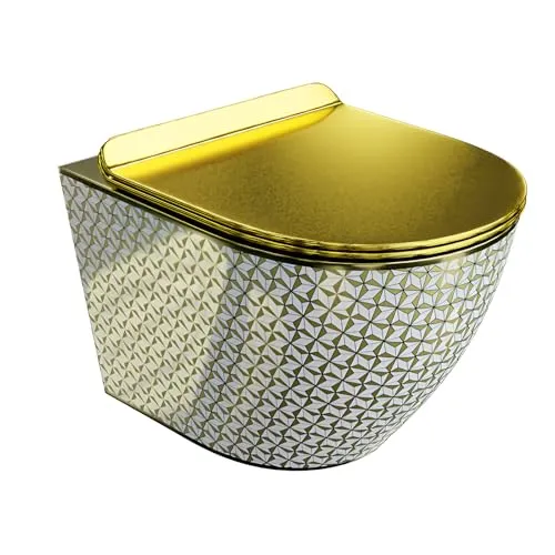 LAVITA Wand-WC Sofi Slim Golden Never Die - Elegante Hänge Toilette mit Soft-Close Sitz - Sanitäranlagen & Zubehör – Spülrandloses Design für maximale Hygiene, Soft-Close WC-Sitz für erhöhten Komfort und einfachere Reinigung.