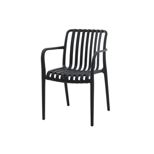 Stuhl Theresa stapelbar - Schwarzer Kunststoff Sessel für Garten und Innenbereich - Moderne stapelbare Stühle für Erwachsene, extra leicht und wetterresistent, ideal für Garten oder Terrasse.