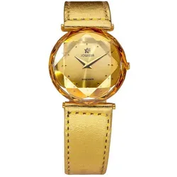 JOWISSA Damenuhr Cubic Zirkonia Gold Lederarmband J6.071.M