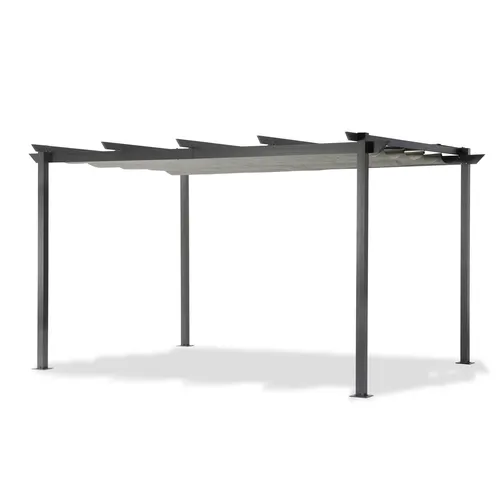 Leco Pergola 4x3 m lichtgrau mit Faltdach - Pavillon für entspannte Stunden im Freien. Genießen Sie Sonne oder Schatten ganz nach Wunsch – dank des praktischen Faltdachs aus witterungsbeständigem Polyester.