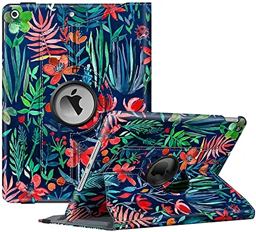 Fintie Hülle für iPad 10.2 Zoll 9.Generation / 8. Gen / 7. Gen (Modell 2021/2020/2019) mit Pencil Halter - 360 Grad Rotierend Stand Schutzhülle Cover mit Auto Schlaf/Wach Funktion, Dschungelnacht