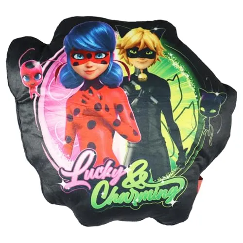 Aymax Miraculous Ladybug & Cat Noir 3D Mini Kissen 30x30 cm – Dekokissen aus Mikrofaser – Weiches Kinderkissen mit Superhelden-Motiv – Kuschelig & stylisch für Sofa, Reise oder Kinderzimmer