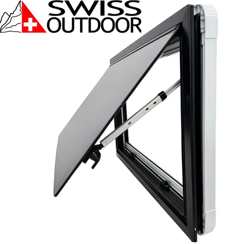 SWISS OUTDOOR Camper Doppel Acryl Ausstellfenster 900x500 - Fenster & Luken, mit korrosionsbeständigem Aluminium-Rahmen und integriertem Insektenschutzgitter, ideal für Wohnmobile und Camper.