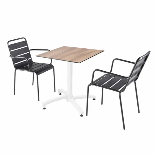 Set Gartentisch aus dunklem Eichenfurnier und 2 grauen Sesseln - Oviala Opéra