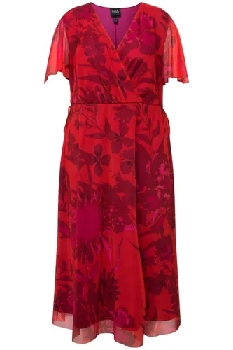 Ulla Popken Abendkleid Meshkleid Blüten V-Ausschnitt Halbarm Maxikleid