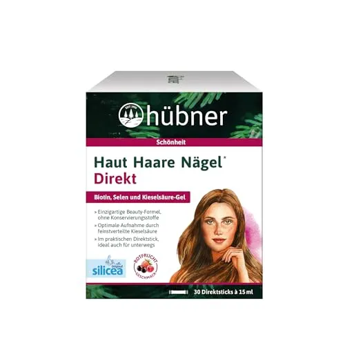Hübner Original silicea DIRECT Sticks | Kieselsäure-Gel mit Biotin| Nahrungsergänzungsmittel für Haut, Haare, Nägel | Rotfruchtgeschmack