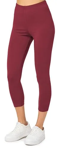 Merry Style Damen Leggings 3/4 aus Baumwolle mit Stretch – Leichte Capri Leggings Damen aus atmungsaktiver, elastischer Baumwolle, ideal für Yoga Sport Freizeit Reisen MS10-199 (Weinrot, XS)