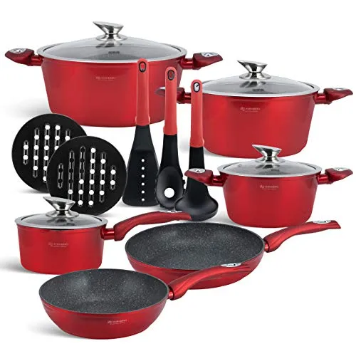 EDENBERG 15 TLG Topfset Induktion, Töpfe & Pfannen beschichtet, Kochtopf Set | induktions Töpfe Set, Kochtöpfe, Töpfe Induktion | Kochgeschirr Set, Topfset induktionsgeeignet (EB-5612)
