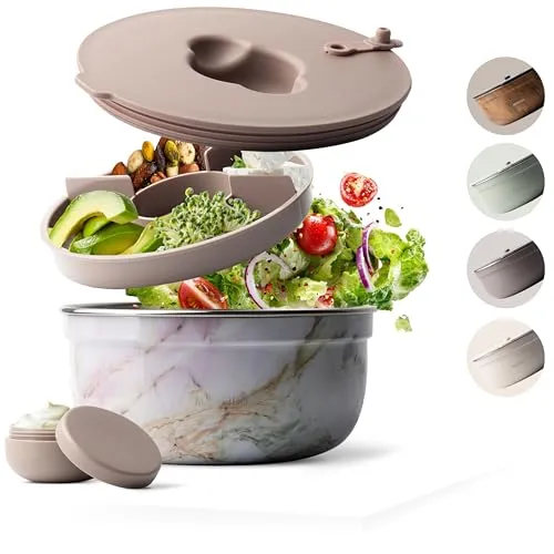 MAMEIDO Salatbox – Auslaufsicher & Praktisch für Unterwegs - Frischhaltedosen mit 1500ml Volumen, 3 Fächern und auslaufsicherem Dressingbehälter – ideal für gesunde Mahlzeiten to go, perfekt für Büro und Picknick.