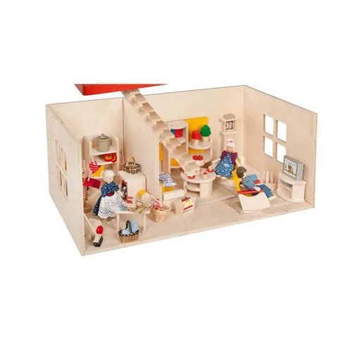 Rülke Puppenhaus 23211 aus Holz - Hochwertiges Puppenhaus aus öko-zertifiziertem Birkensperrholz, ideal für kreative Spielstunden. Maße: 570x330x300mm, erweiterbar mit Balkon (Artikel 23161).