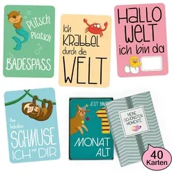 GLÜCKSWOLKE - 40 Baby Meilensteinkarten, Motiv-Auswahl Junge oder Mädchen, hochwertige Fotokarten, Babykarten - Karten Set Meilensteine, besonderes Geschenk zur Geburt, Babyparty, Taufe (Jungs)