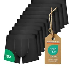 Herren Boxershorts 10er Pack Schwarz – Atmungsaktive Unterwäsche für Komfort - Bequeme Boxershorts für Herren im 10er Pack. Hergestellt aus 95 % Baumwolle und 5 % Elasthan bieten sie optimale Passform und Bewegungsfreiheit. Ideal für den täglichen Gebrauch, mit atmungsaktiven Eigenschaften und breitem Bund für sicheren Sitz.