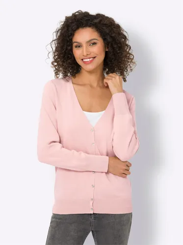Strickjacke HEINE Damen Gr. 50 - Rosa - Elegante Feinstrickjacke im Cardigan-Style aus 100% Baumwolle, mit schimmernden Perlmutt-Knöpfen und V-Ausschnitt. Ideal für stilvolle Outfits und bequem zu tragen.