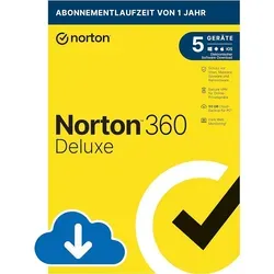 Norton 360 Deluxe | 50GB | 5 Geräte | Download - Security-Suite mit mehrschichtigem Schutz für Ihre Geräte und Online-Privatsphäre, ideal für Familien mit bis zu 5 Geräten und 1 Jahr Laufzeit.