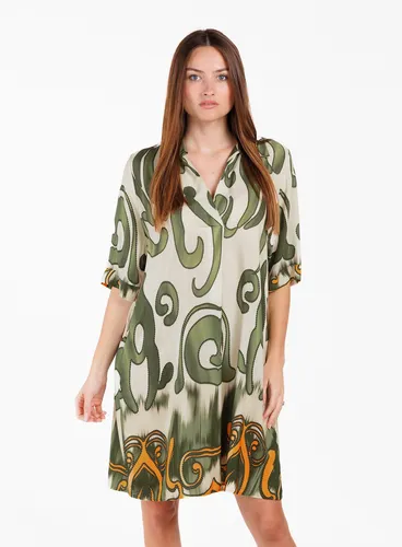 Key Largo Druckkleid WD SEA v-neck, khaki - Druckkleid in khaki mit V-Ausschnitt, aus 100% Viskose, leicht zu pflegen und ideal für sommerliche Anlässe.