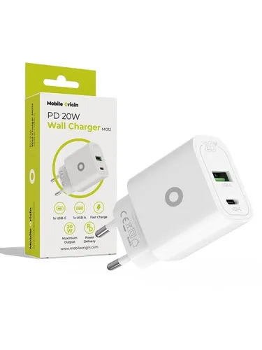 Mobile Origin PD20W Wall Charger MO12 1 USB-A + 1 USB-C FRL-PD20W-MO12