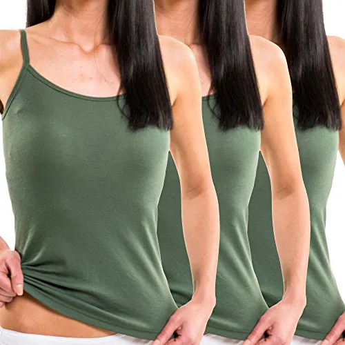 HERMKO 1560 3er Pack Damen Träger Top - 100% Bio-Baumwolle, Unterhemd in Feinripp-Qualität - Weich, Strapazierfähig & Vielseitig für jeden Look, Farbe:Olive, Größe:48/50 (XL)