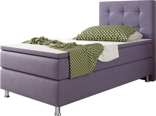 Inter Handels Boxspringbett Köln 90x200 - Lila - Betten mit 7 Zonen-Tonnen-Taschen-Federkernmatratze und Polyurethan-Schaum-Topper für optimalen Schlafkomfort und individuelle Körperanpassung. Ideal für erholsame Nächte!