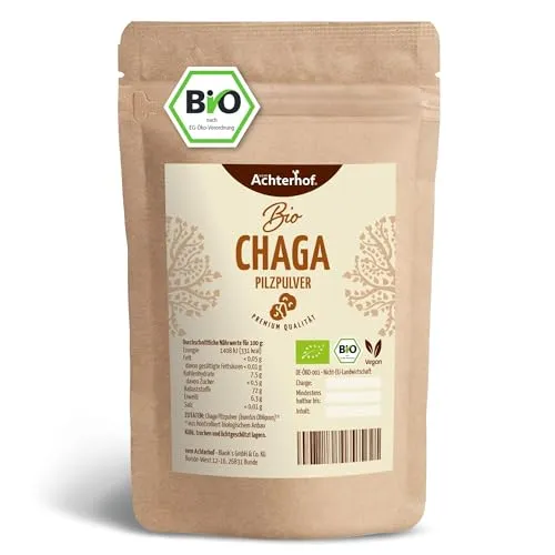 Bio Chaga Pilz Pulver 100g | Vitalpilz | naturreines Chaga Pilzpulver aus dem ganzen Fruchtkörper | als Kaffee, Tee oder Shake | vom Achterhof