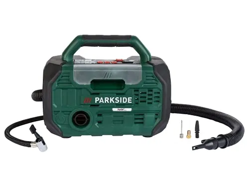 PARKSIDE Kompressor Luftpumpe 20V PKA 20-Li - Kompakter 2 in 1 Kompressor und Luftpumpe für hohe Druckanwendungen. Ideal für Auto- und Fahrradreifen sowie Luftmatratzen, mit automatischer Druckvoreinstellung und LCD-Display.