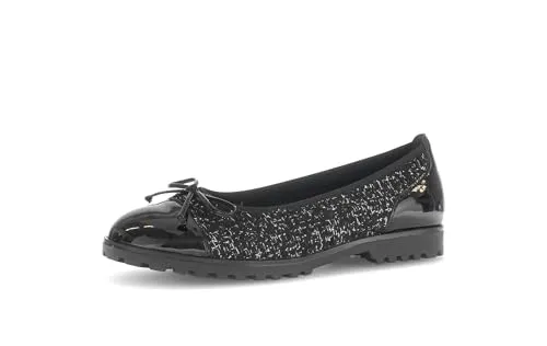 GABOR Ballerina Damen Schwarz, Gr. 39 - Halbschuhe mit femininem Design, Blockabsatz und süßer Zierschleife, ideal für Business und Freizeit.