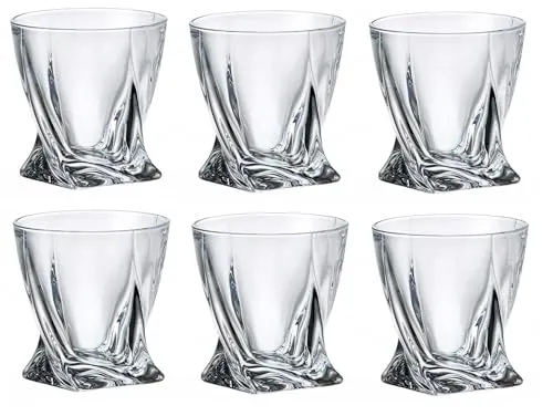 6er-Set Gläser 340 ml Quadro Bohemia - Hochwertiges Kristallglas - Elegantes 6er-Set Quadro Gläser aus Kristallglas mit 340 ml Fassungsvermögen, ideal für Whisky und besondere Anlässe. Perfekt als Geschenk für Whiskykenner und für Partys.