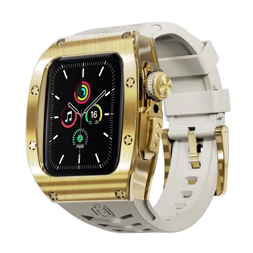 Silikon Band mit Metall Gehäuse für Apple Watch Series 9, 8, 7, 45mm - Uhrenarmband aus langlebigem Silikon mit stoßfestem Metallgehäuse, ideal für moderne Smartwatches und bietet komfortablen Sitz.