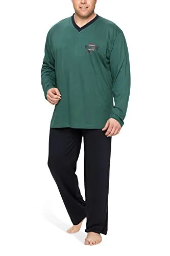 Moonline Schlafanzug Herren lang 5XL aus Baumwolle in Petrol - Schlafanzüge für Herren, hoher Tragekomfort durch weichen Baumwolljersey und bequemen Schnitt für erholsamen Schlaf. Ideal für gemütliche Nächte!