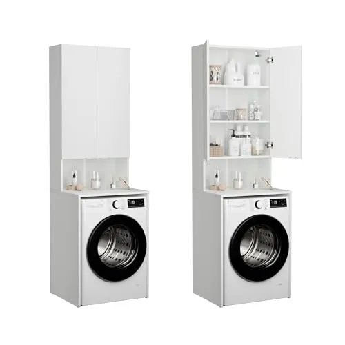 PLATAN ROOM Waschmaschinenschrank Lora - Hoch- & Midischränke fürs Bad mit praktischem Überbauschrank für Waschmaschine, großzügigem Stauraum und hochwertiger, pflegeleichter Verarbeitung.