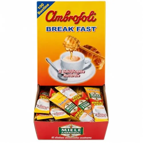 Ambrosoli Miele Break Fast Einzeldosis Honig Packung mit 100 Stück à 16g Wildblütenhonig in Beuteln