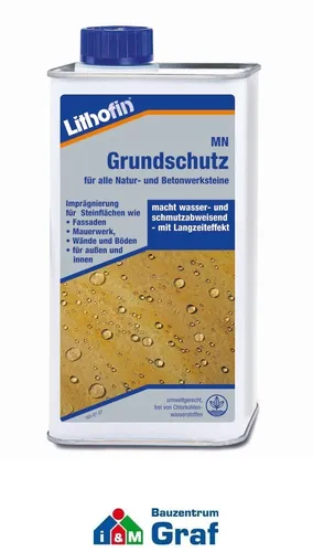 LITHOFIN MN Grundschutz für Naturstein und Betonwerkstein 1,0 Liter  - Flüssigreiniger für Naturstein und Betonwerkstein, bietet langanhaltenden Schutz und Pflege für Ihre Oberflächen.
