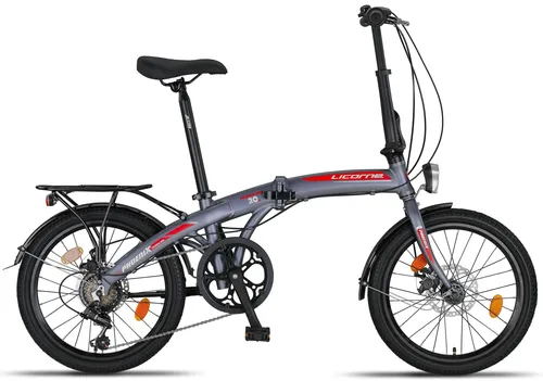 Licorne Bike Phoenix 2D 20 Zoll Aluminium Faltrad - Klapprad mit 7-Gang Kettenschaltung und Scheibenbremsen, ideal für städtische Mobilität und einfach zu transportieren dank kompaktem Faltmechanismus.