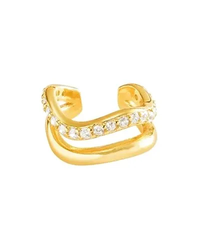 Brandlinger ® Ear Cuff Silber 925 (1 Stück). Ohrklemme mit weißem Zirkonia Stein. Schmuck Damen vergoldet mit 18 Karat (Silber und Gold) für Frauen und Mädchen. Durchmesser Ear Cuff 12mm.