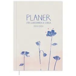 Eine der Guten Verlag Lehrerkalender Lehrerplaner 2025 2026 - A5, creme blau, 1 Doppelseite / Woche, Schuljahr 25/26, 224 S. Softcover, klimaneutral blau|rosa|weiß