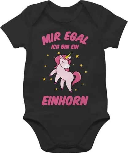 Baby Body Junge Mädchen - Sprüche - Mir egal ich bin ein Einhorn - 3/6 Monate - Schwarz - babygeschenke zur geburt babymode witzig spruch egal. bodys mit babygeschenk spruche doch strampler