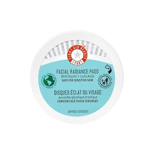 First Aid Beauty Gesichtsradiance Pads - Tägliches Peeling Pads mit AHA (Glykolsäure + Milchsäure), die helfen, die Haut zu straffen und aufzuhellen - kompostierbar für den täglichen Gebrauch - 28