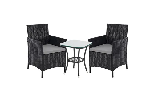 SVITA Balkonset BROOKLYN Mini - 3-teiliges Set mit Tisch und Stühlen - Gartenmöbel Set aus Polyrattan, inkl. bequemen Kissen. Ideal für kleine Balkone, bietet modernen Komfort und Stil.