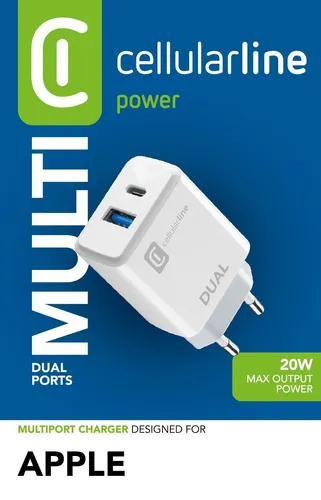 Dual Charger - iPhone 8 or later Netzladegerät mit 2 USB- und USB-C-Anschlüssen zum gleichzeitigen Laden von zwei Apple-Geräten