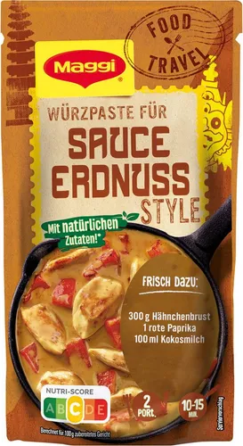 MAGGI Food Travel Würzpaste für Sauce Erdnuss Asian Style - Saucen, Erdnussgeschmack für indische Gerichte, einfach und frisch zubereitet mit natürlichen Zutaten, vegetarisch und ohne Konservierungsstoffe.