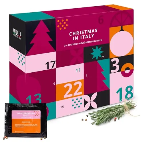 Food & Feinkost Adventskalender 2025 "Xmas in Italy", Gewürz Adventskalender mit 24 versch. Gewürzen, Salze, Kräuter - Weihnachtskalender mit Rezepten