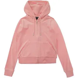 Kapuzennickijacke JUICY COUTURE "ROBERTSON HOODIE Damen", Damen, Gr. M, juicy pink, 95% POLYESTER, 5% ELASTAN, slim fit, Langarm, Jacken, Trainingsjacke Damen, Sweatjacke mit Kapuze, Velour, mit Glitzer, Sale