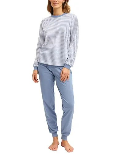 CALIDA Flower Nights Damen Pyjama mit Bündchen - Weicher und pflegeleichter Schlafanzug mit elastischem Hosenbund und softe Bündchen für höchsten Tragekomfort. Ideal für entspannte Nächte.