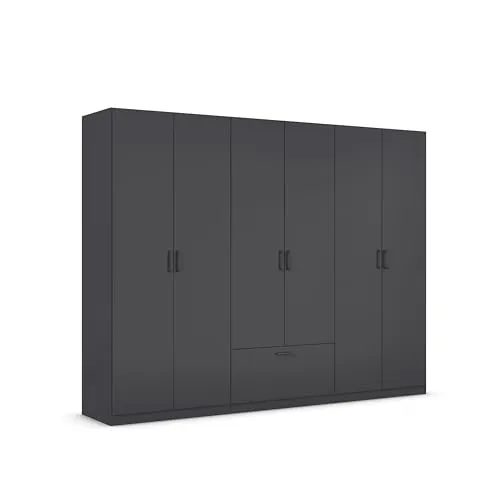 Drehtürenschrank RAUCH "BARI" grau, 270cm Breite - Kleiderschrank mit 6 Türen und 1 Schublade, bietet viel Stauraum und moderne Graumetallic-Griffe. Hochwertige Verarbeitung „Made in Germany“ für langlebige Nutzung.