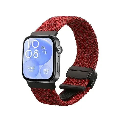 kwmobile Ersatzarmband kompatibel mit Huawei Watch Fit 3 Armband - Nylonarmband mit Magnetverschluss - Rot Schwarz