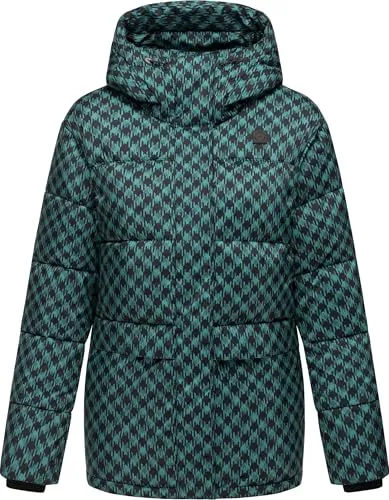 Ragwear Steppjacke Wikesh Print - Wasserdichte Damen Winterjacke mit modischem Hahnentritt-Muster, ideal für kalte Tage. Pflegeleicht, atmungsaktiv und mit verstellbarer Kapuze für optimalen Tragekomfort.