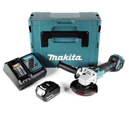 Makita DGA 511 RF1J Akku Winkelschleifer 125mm - Schleifmaschinen, kabelloser 18V Winkelschleifer mit Brushless-Motor für effizientes Arbeiten, inklusive 3,0Ah Akku und Ladegerät im praktischen Makpac.